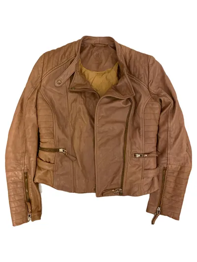 Massimo Dutti Lederjacke Damen Braun Gr. 36/S Modern Freizeit Leder