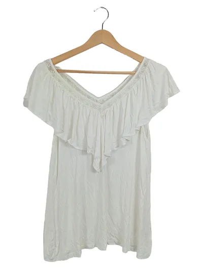 Buffalo London Damen T-Shirt Gr. 38 Weiß Spitze Rüschen Feminin