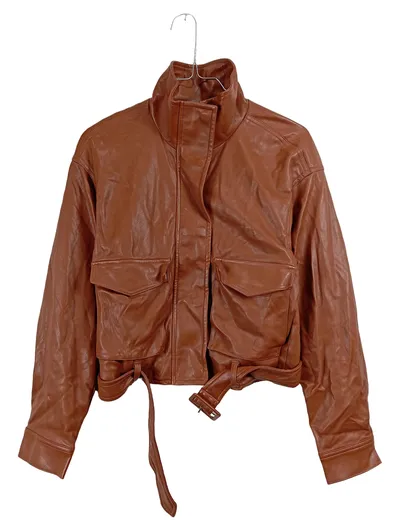 Abercrombie & Fitch Damen Lederjacke Braun Gürtel Gr. XS