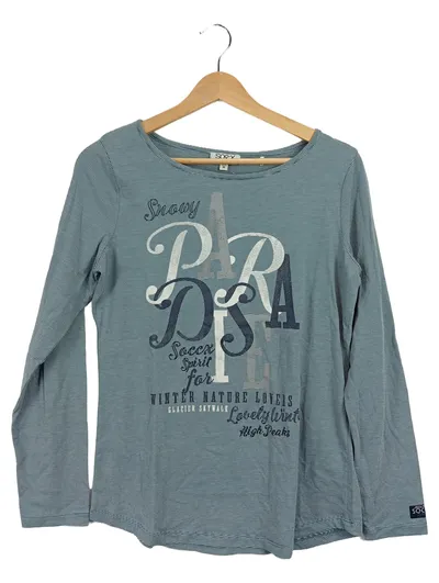 SOCCX Langarmshirt Damen Gr. 38/M Petrol Gestreift Casual Schriftzug