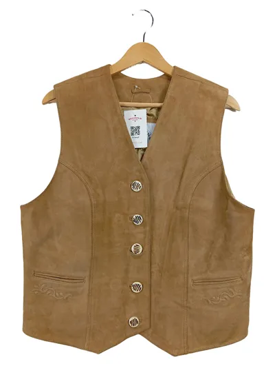 Trachtenalm Oberstaufen Damen Trachtenweste Leder Gr. 42 Beige Wildleder