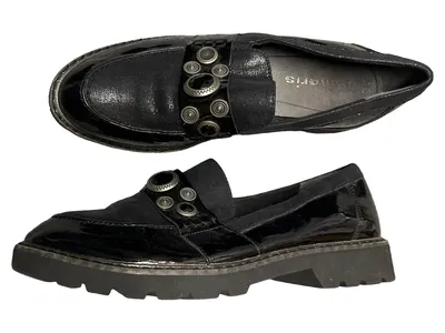 Tamaris Damen Slipper Loafer Schuhe Gr. 38 Schwarz Elegant