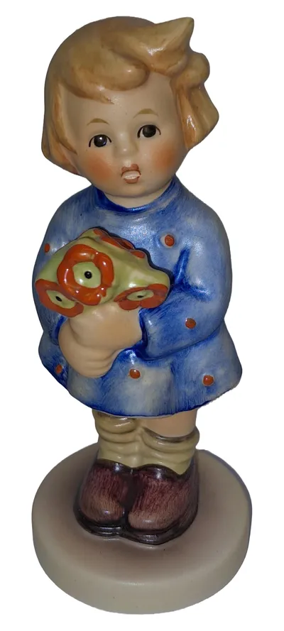 Goebel Mädchen mit Blumenstrauß Dekofigur Porzellan Blau Klassisch 9cm