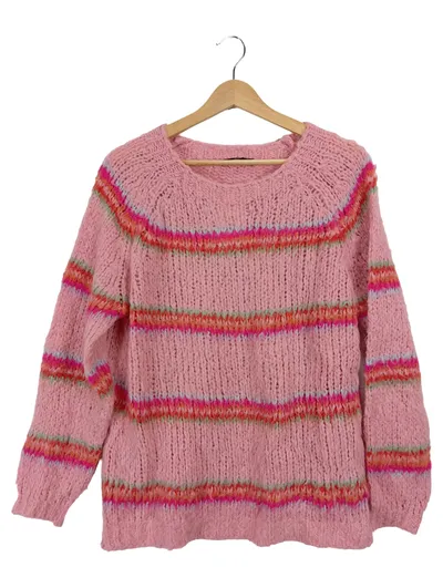 Black Colour Damen Pullover Pink Gestreift Gr. SM Casual Strick