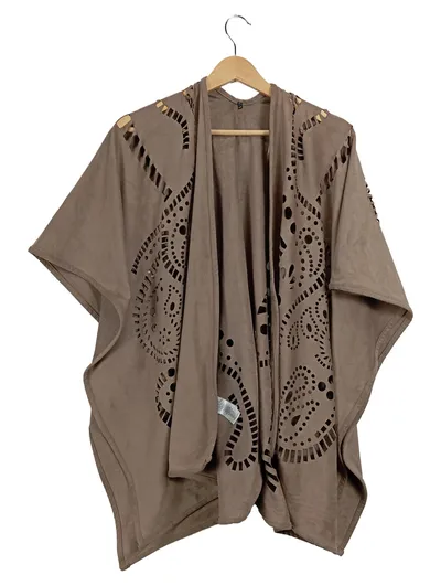 ONLY Damen Poncho Beige Einheitsgröße Bohemian Lochmuster