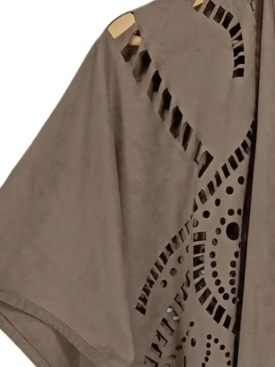 ONLY Damen Poncho Beige Einheitsgröße Bohemian Lochmuster
