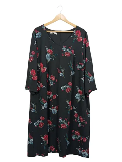 Elena Mirò Tunikakleid Blumenmuster Damen Schwarz Gr. 52 Midikleid