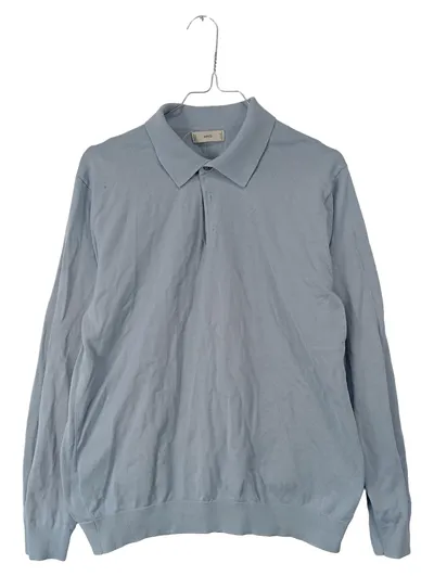 MNG Collection Herren Poloshirt Langarm Klassisch Blau Baumwolle Gr. M 50
