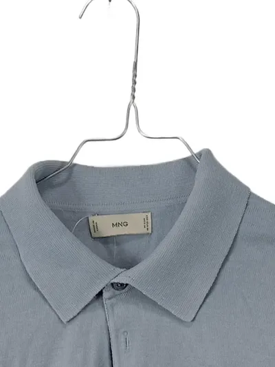 MNG Collection Herren Poloshirt Langarm Klassisch Blau Baumwolle Gr. M 50