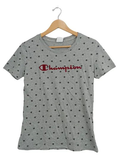 Champion Damen T-Shirt Grau 38/M Sportlich Allover-Logo-Print