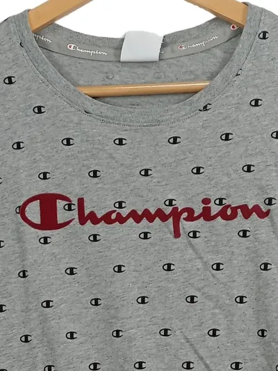 Champion Damen T-Shirt Grau 38/M Sportlich Allover-Logo-Print