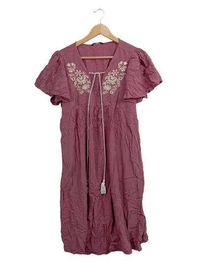 BloomChic Sommerkleid Damen Gr. 42 Rosa Bohemian bestickt Midikleid