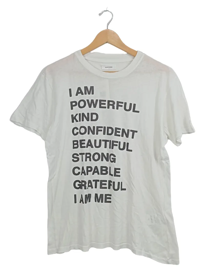 Anine Bing Damen T-Shirt I AM ME Print Weiß Gr. S Baumwolle 1