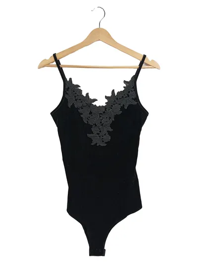 Morgan Body Damen Samt Spitze Gr. 36/S Schwarz Elegant
