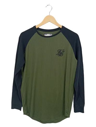 SikSilk Langarmshirt Herren M Raglan Rippstrick Oliv Schwarz Logo