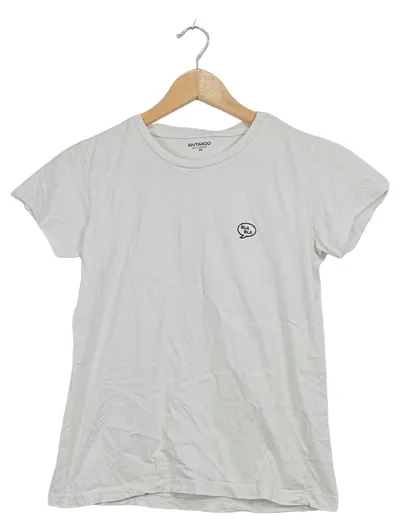 ANTARGO Damen T-Shirt Weiß XS Bla Bla Stickerei Baumwolle Casual