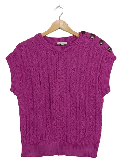 NICE & CHIC Damen Pullunder Zopfmuster Pink Gr. XS Baumwolle
