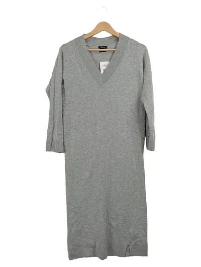 Massimo Dutti Damen Strickkleid Gr. 34/XS Grau V-Ausschnitt Casual