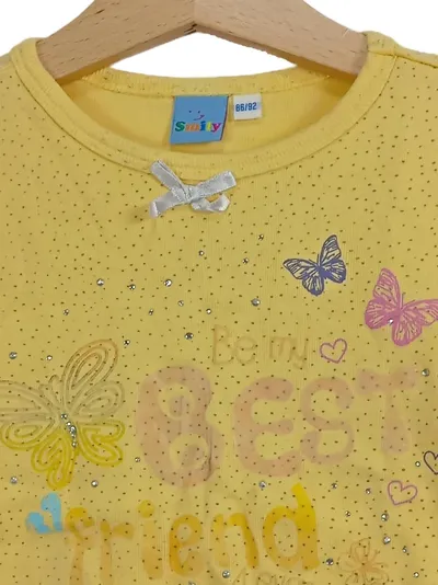 Smiley Mädchen T-Shirt Gr. 86/92 Gelb Schmetterlinge Spitze Baumwolle