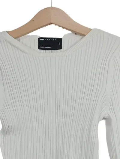 ASOS Design Damen Pullover Langarm Rippstrick Gr. 34/XS Weiß Basic