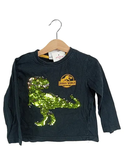 Jurassic World Kinder Langarmshirt Schwarz 104 Pailletten Dinosaurier Baumwolle