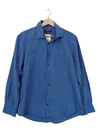 Andrew James Herren Hemd Kariert Blau Gr. L Regular Fit Easy Care