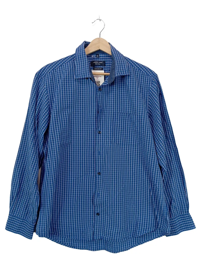 Andrew James Herren Hemd Kariert Blau Gr. L Regular Fit Easy Care 2