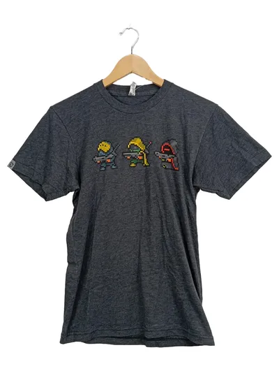 American Apparel Herren T-Shirt S Grau Retro Pixel Grafik Destiny Logo