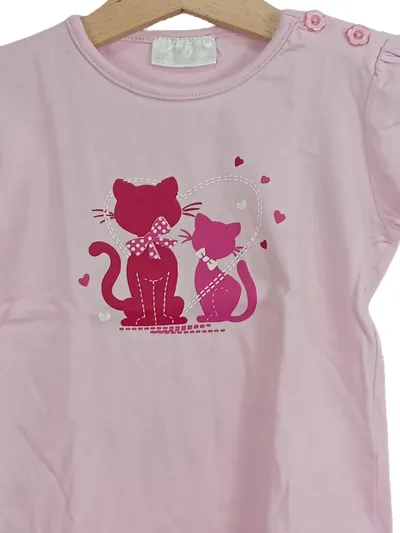 OKAY Mädchen T-Shirt Gr. 86 Rosa Katzen Motiv Kurzarm Baumwolle