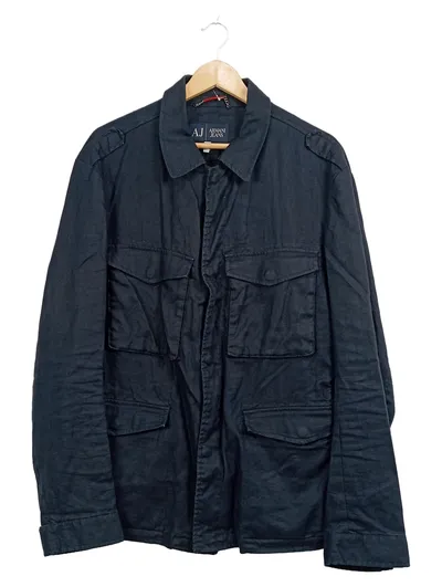 Armani Jeans Herren Leinen Jacke Fieldjacket Gr. 54 XXL Blau