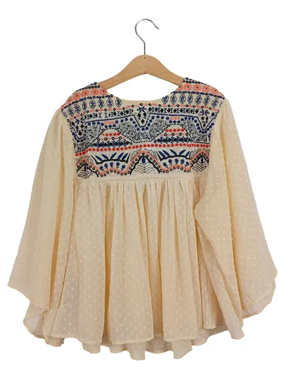 mng Damen Bluse Gr. 36;S Beige Stickerei Ethno Bohemian