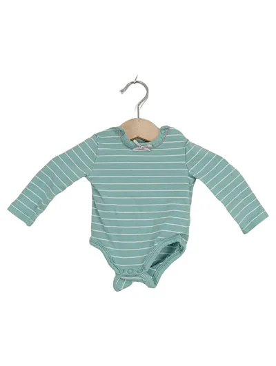 FAMY Baby Body Langarm gestreift Gr. 50/56 Türkis Weiß Mädchen