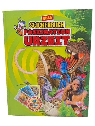 BILLA Stickerbuch Faszination Urzeit Dinosaurier Mammut 210 Sticker 3D Glitzer