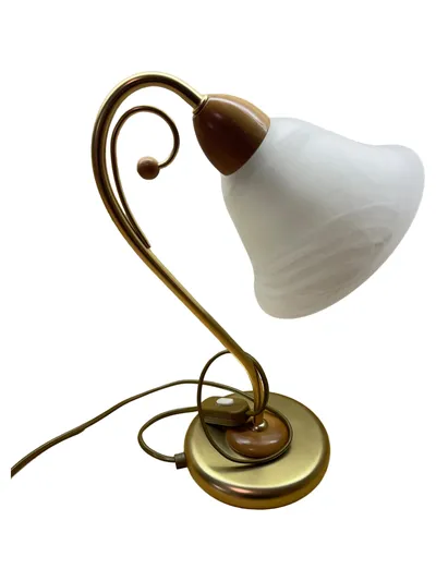 ATLAS 203/L1 Tischleuchte Vintage Messing Holz Glas Gold 37cm