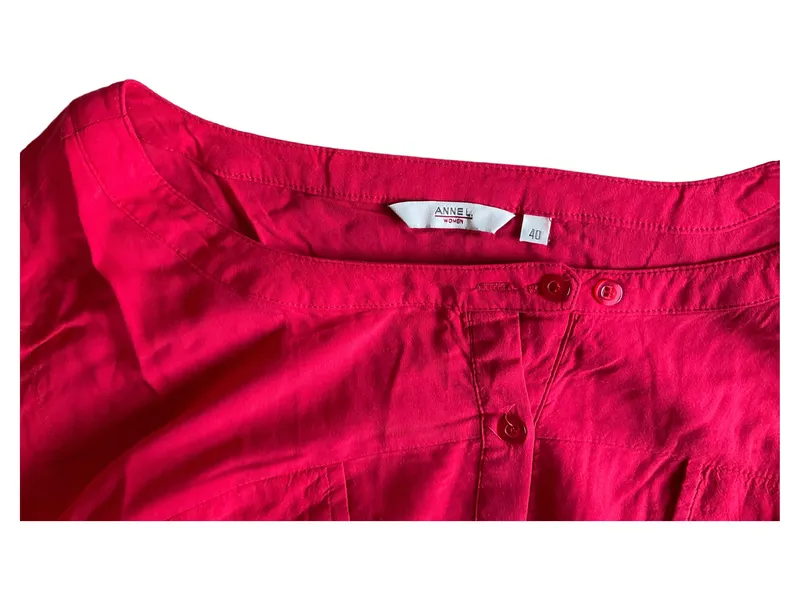 ANNE L. Damen Bluse Langarm Rot Gr. 40 Viskose Casual Knopfleiste 6