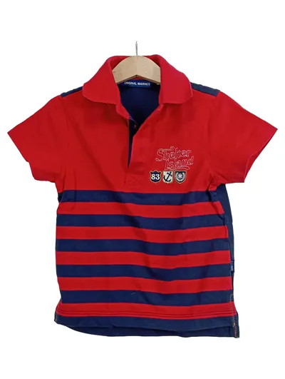 Original Marines Poloshirt Jungen Gr. 2/92 Rot Blau Gestreift Baumwolle