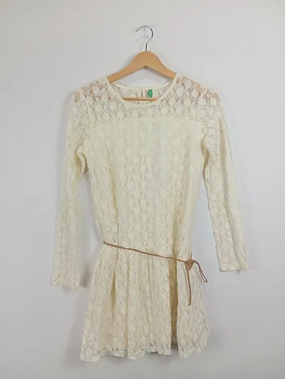 United Colors of Benetton Spitzenkleid Kinder Gr. 158 Beige Langarm Feminin