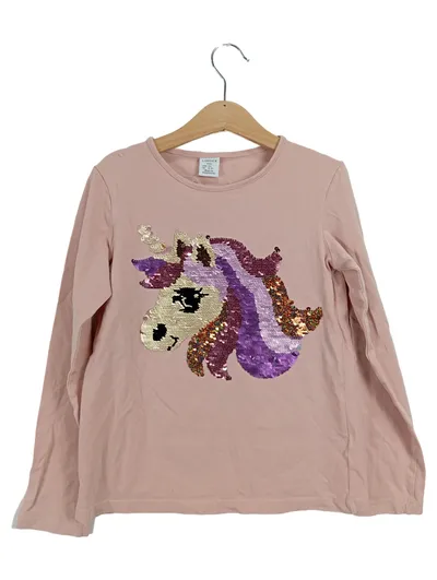 Lindex Mädchen Langarmshirt Einhorn Pailletten Gr. 134 Rosa Casual