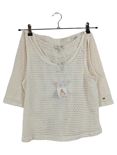 Sylvie Meis Damen Twin Set Top Shorts Gr. M Beige Lochmuster
