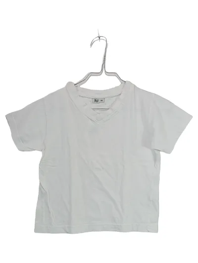 Bogi Kinder T-Shirt Weiß Gr. 116 V-Ausschnitt Baumwolle Basic