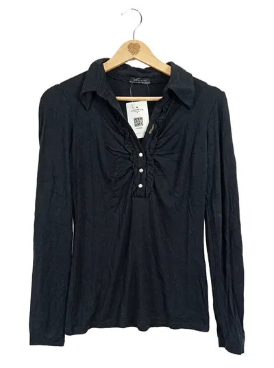 MAYO CHIX Damen Langarmshirt Kragen Rüschen Schwarz Gr. 38/M Feminin