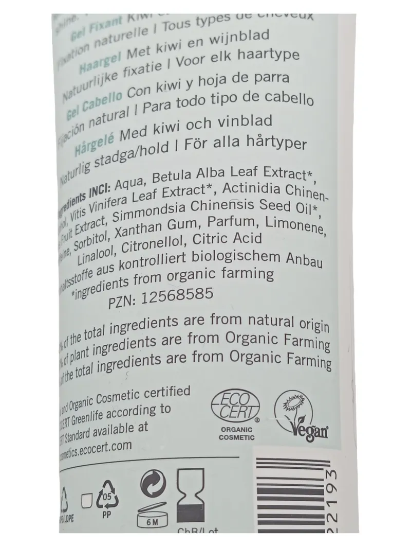 eco cosmetics Hair Styling Gel Haargel Kiwi Weinblatt Bio Vegan 125ml 7