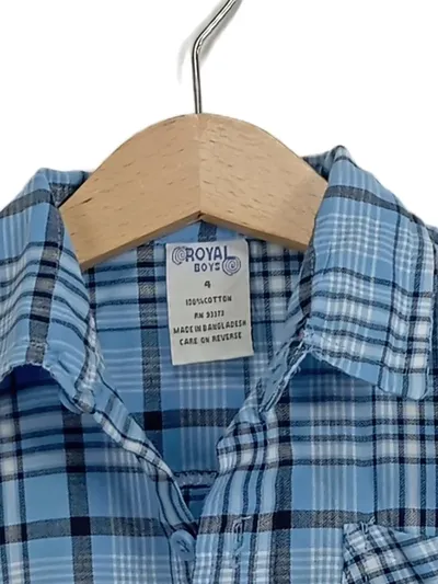 ROYAL BOYS Karohemd Jungen Gr. 4/104 Blau Kurzarm 100% Baumwolle