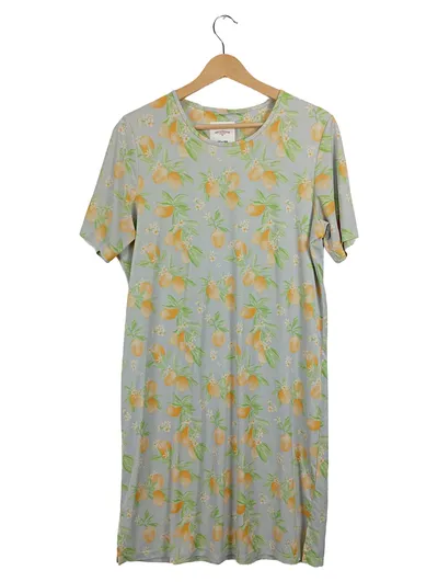 Little Rose Nachthemd Damen Gr. 36/S Blau Zitronen Orangen Muster Kurzarm