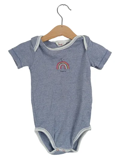 People Baby Body Gr. 74 Blau Gestreift mit Regenbogen Stickerei