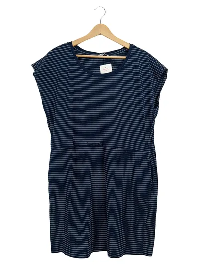 ZABAIONE Freizeitkleid Damen Gestreift Blau Midikleid Gr. 42/XL Baumwolle
