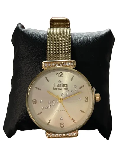 Atlas Damenuhr Elegant Gold Edelstahl Strass Armbanduhr 22cm