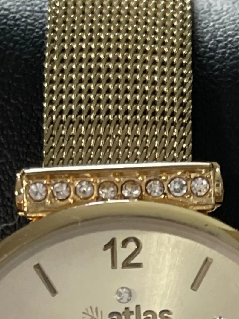 Atlas Damenuhr Elegant Gold Edelstahl Strass Armbanduhr 22cm 3