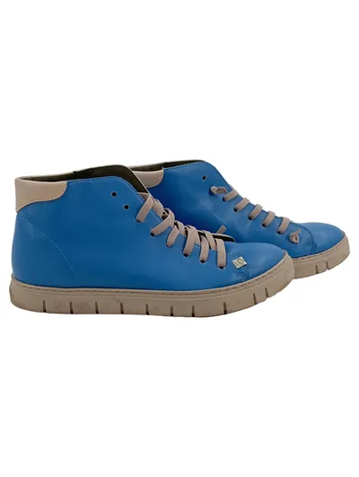 Slowwalk Damen Sneaker High Leder Blau Beige Gr. 40 Casual