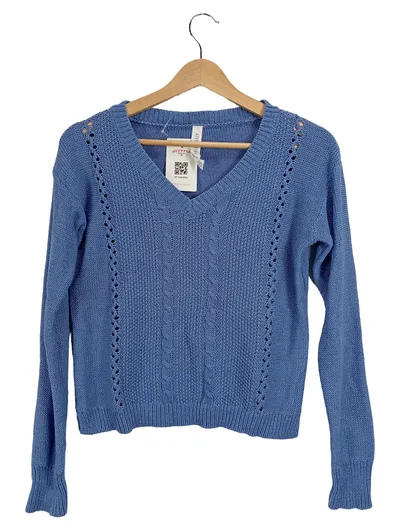 AÉROPOSTALE Damen Pullover Zopfstrick Baumwolle Blau Gr. 34/XS